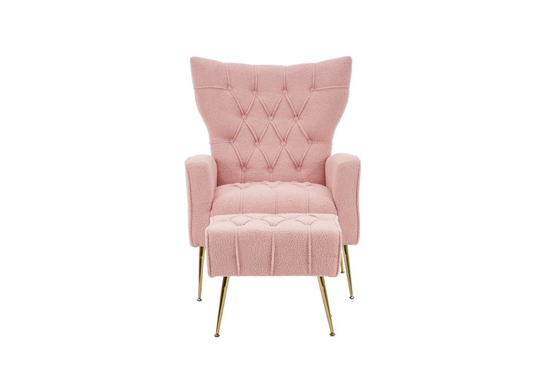 Modern Accent Chair With Ottoman, Comfy Armchair For Living Room, Bedroom, Apartment, Office Pink Pink Primary Living Space Classic Polyester