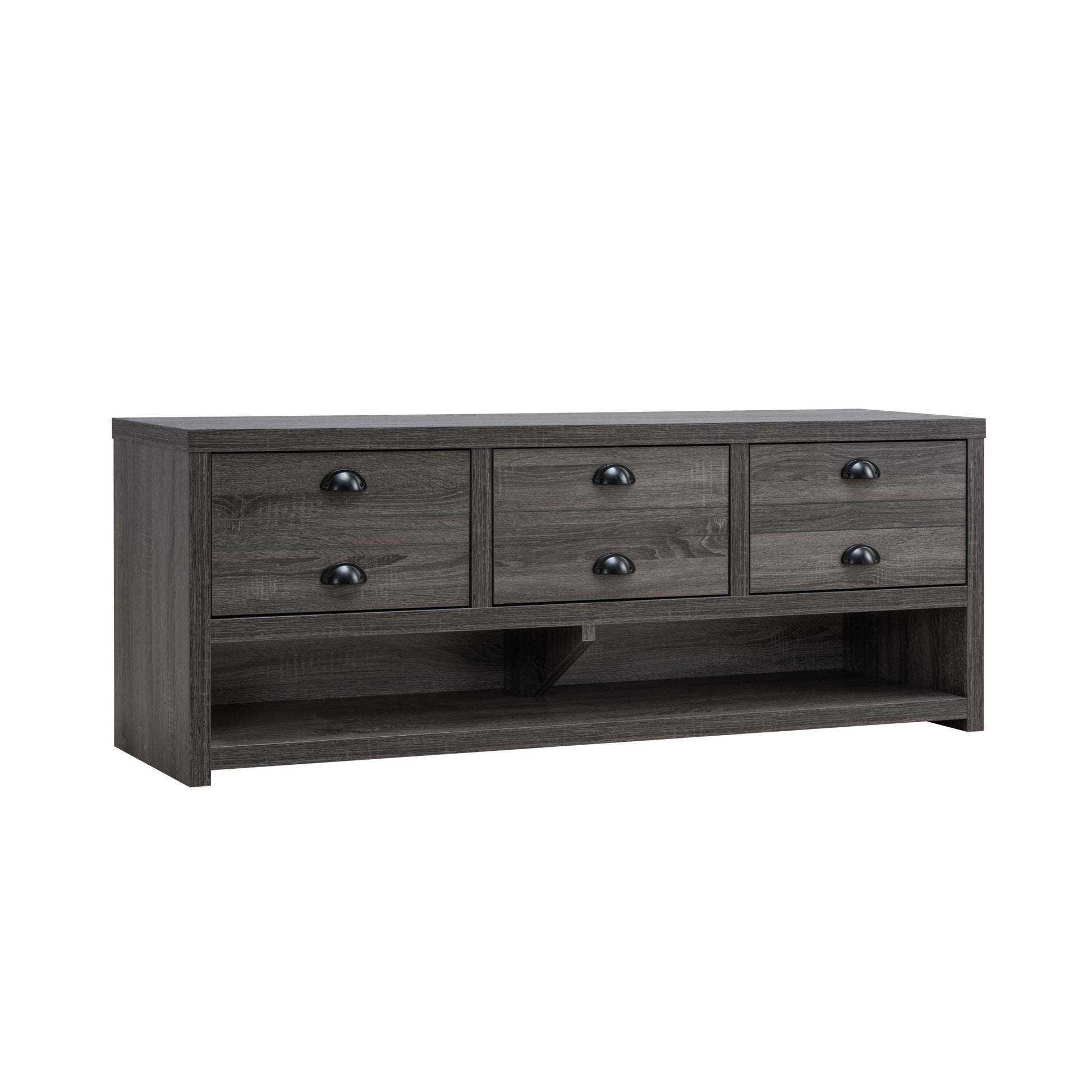 60" Home Entertainment Center, Tv Stand, Console Table With 3 Drawers, Shelving Distressed Grey Grey 60 69 Inches Particle Board