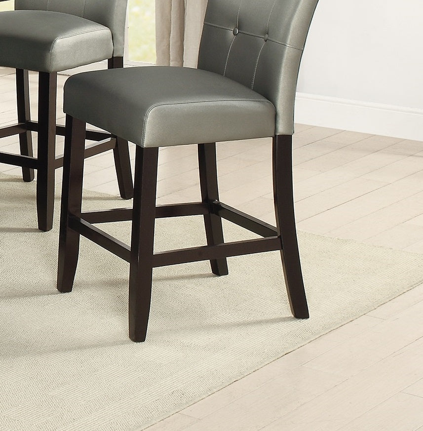 Modern Counter Height Chairs Silver Faux Leather Tufted Set Of High