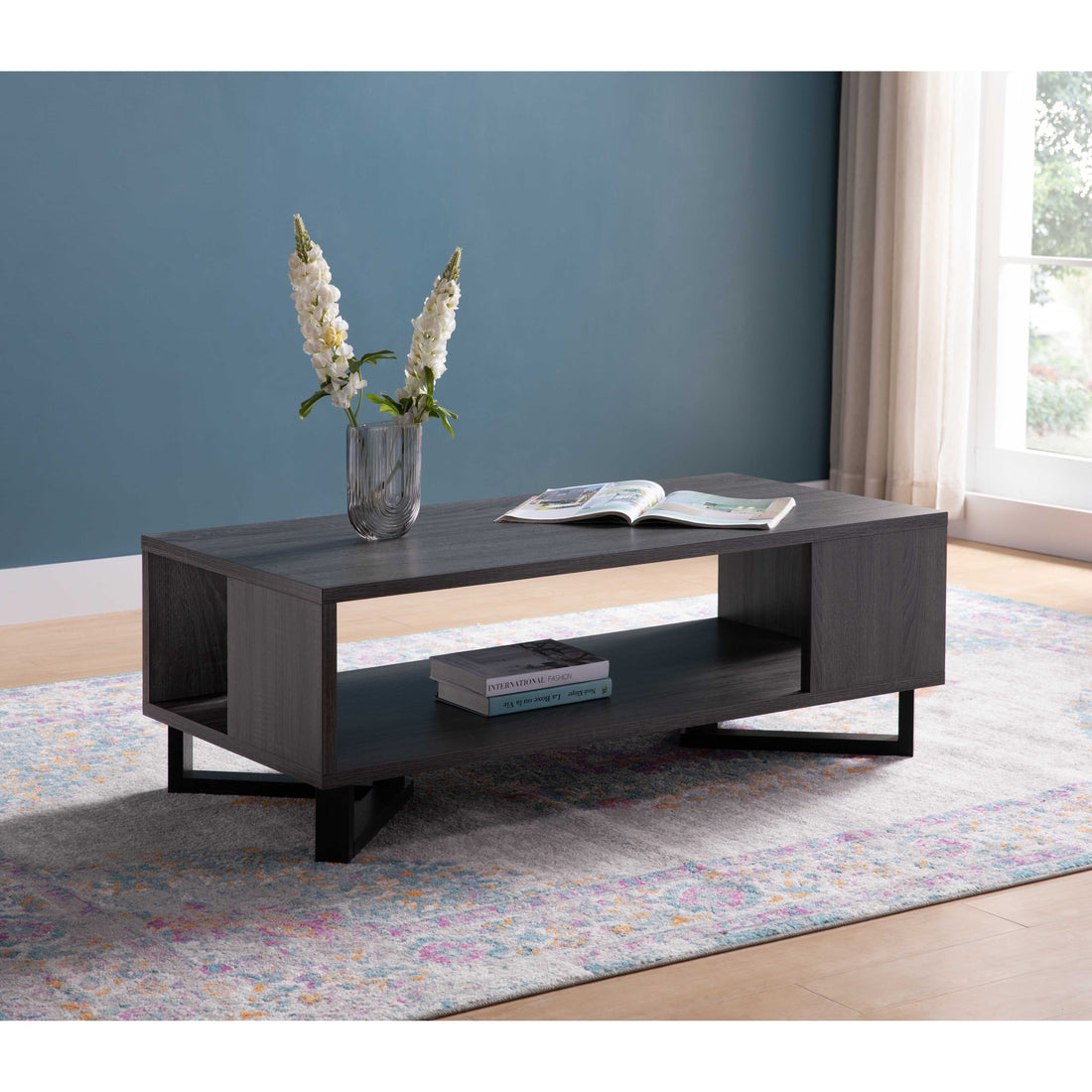 Id Usa 223052Ct Coffee Table Distressed Grey & Black Grey Particle Board