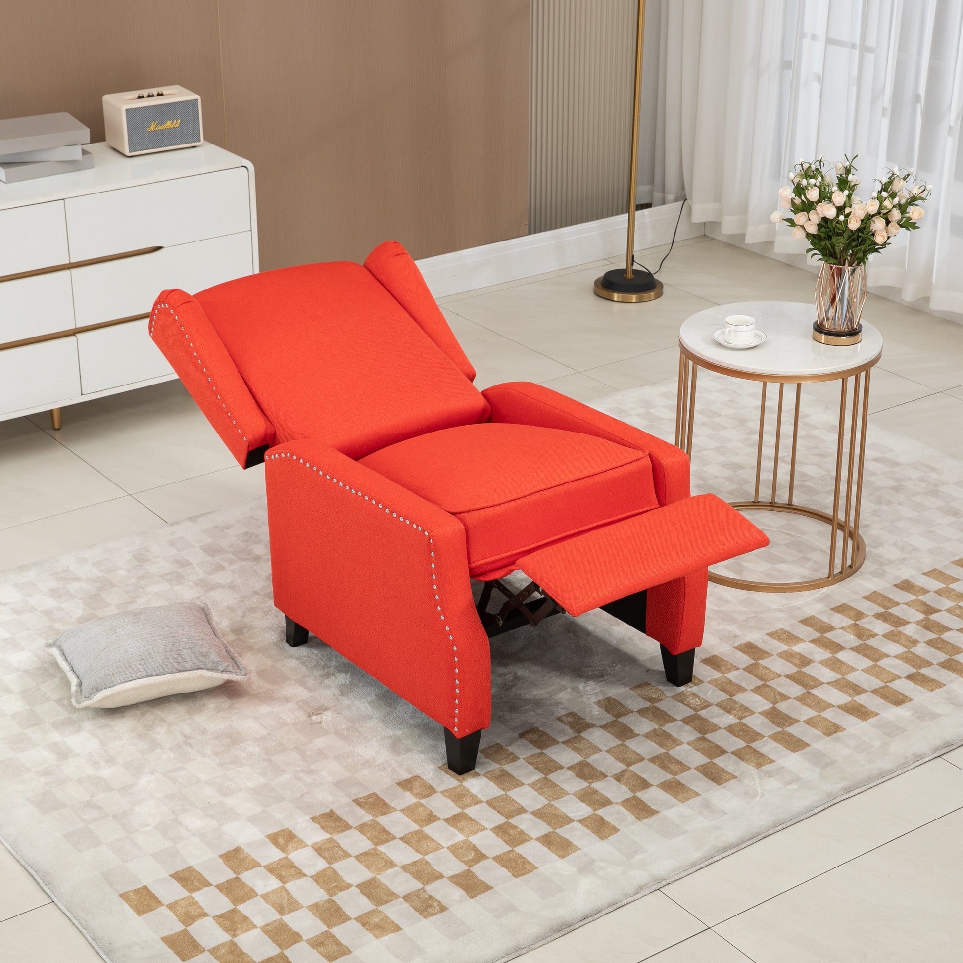 Coolmore Modern Comfortable Upholstered Leisure Chair Recliner Chair For Living Room Red Linen