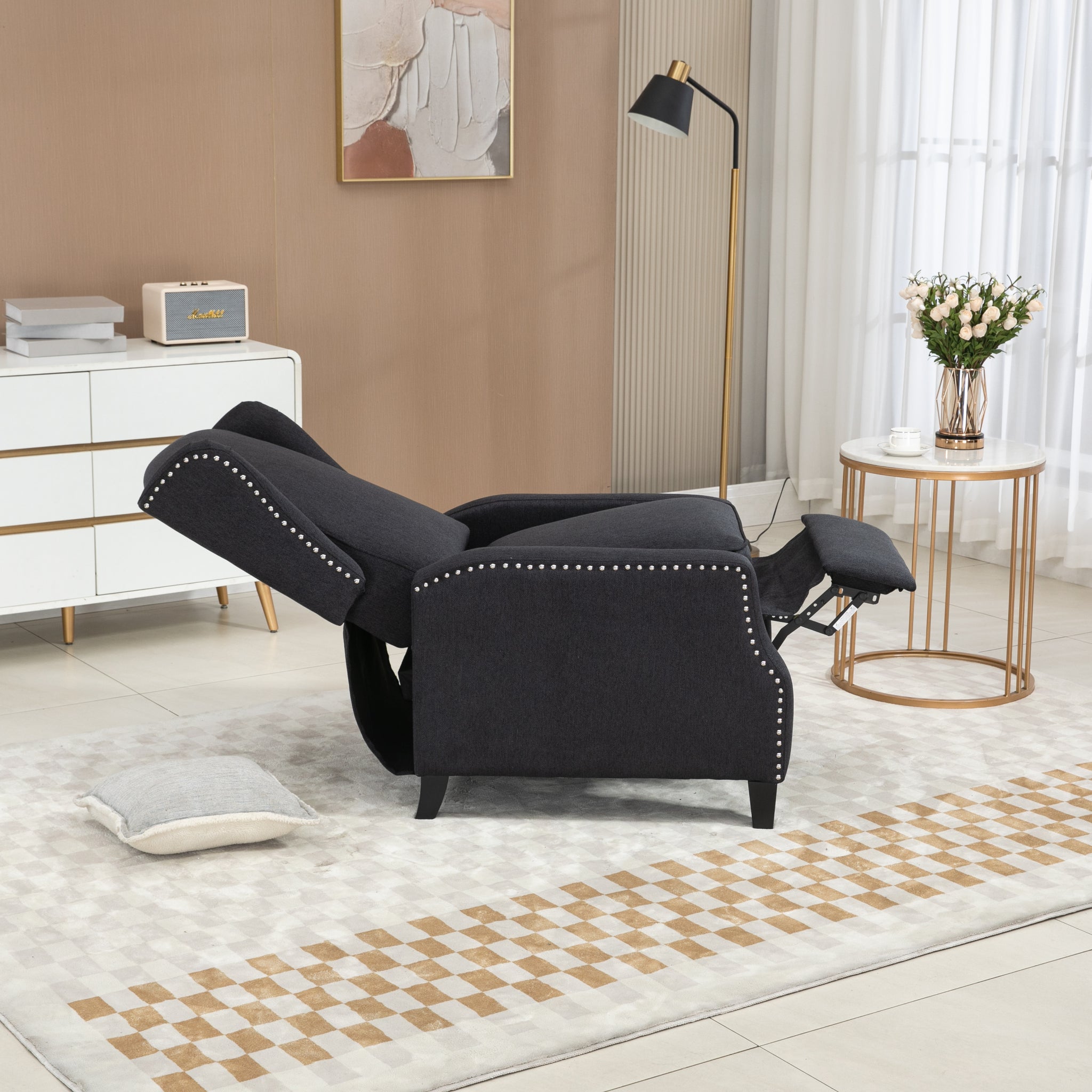 COOLMORE Modern Comfortable Upholstered leisure chair black-linen