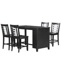 Counter Height 5 Piece Dining Table Set With Faux Marble Tabletop, Solid Wood Table Set With Storage Cabinet And Drawer, Black Wood Dining Room Solid Wood Rubberwood Rectangular Sideboard Included Wood Black Ladder Back Seats 4 60 Inches Rustic 4 Leg