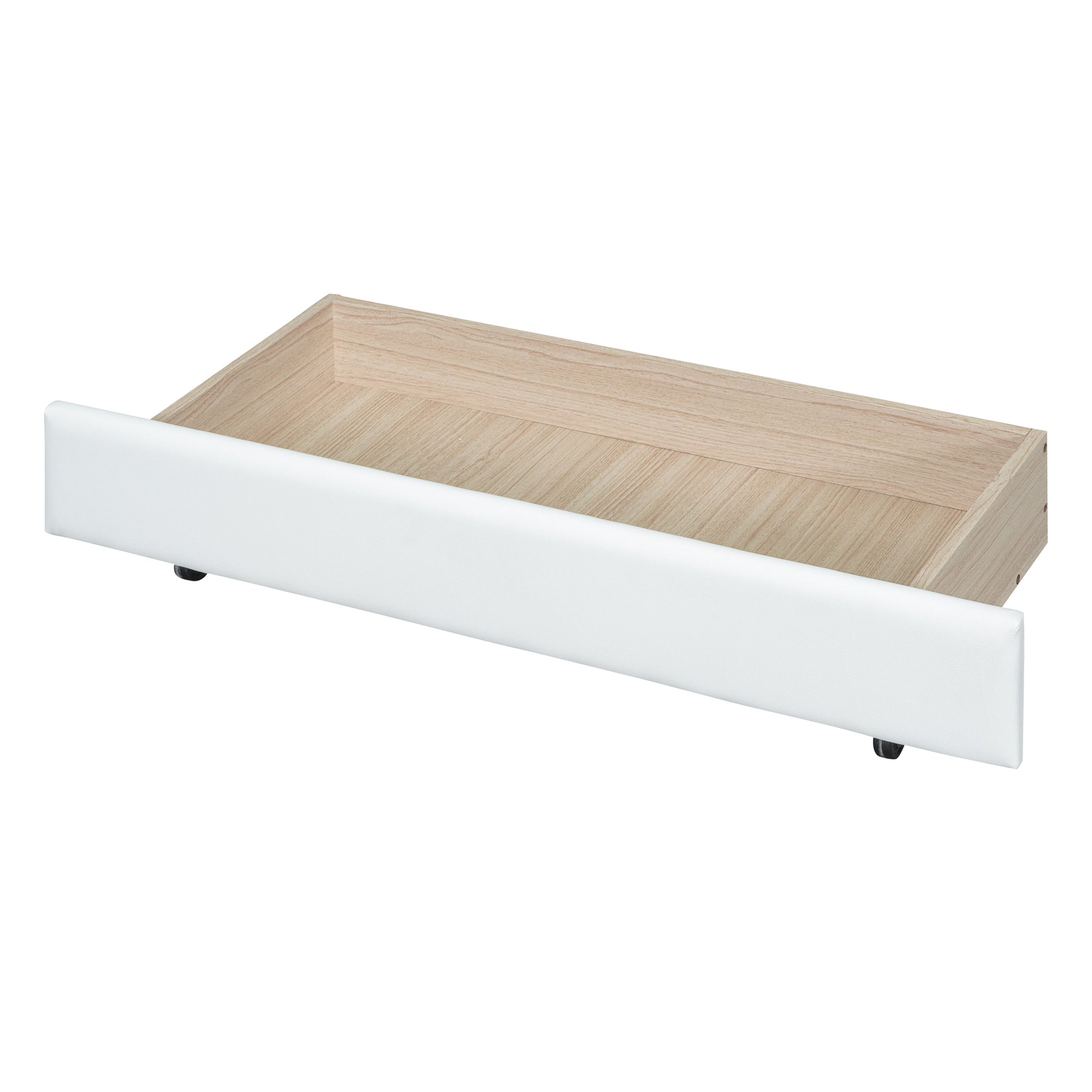 Full Size Upholstered Leather Platform Bed With Rabbit Ornament And 4 Drawers, White White Upholstered