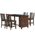 Counter Height 5 Piece Dining Table Set With Faux Marble Tabletop, Solid Wood Table Set With Storage Cabinet And Drawer, Dark Walnut Wood Dining Room Solid Wood Rubberwood Rectangular Sideboard Included Wood Walnut Ladder Back Seats 4 60 Inches Rustic 4