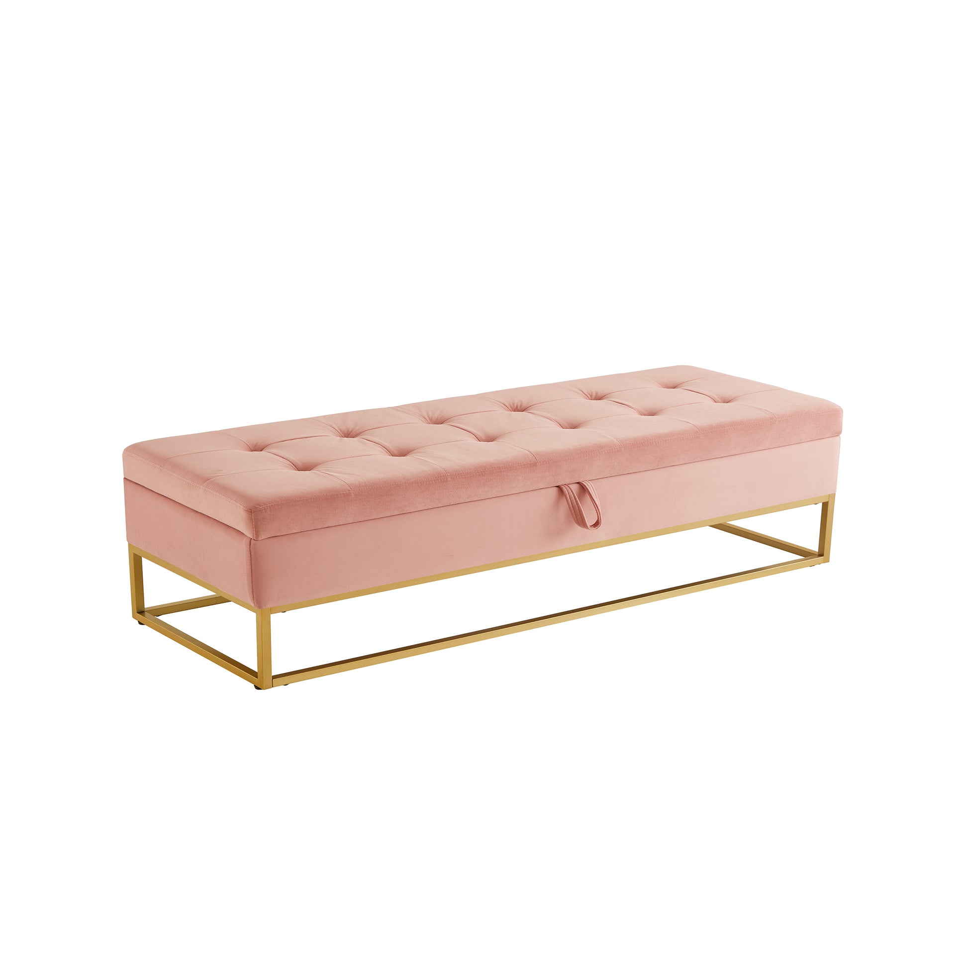 58.6" Bed Bench Metal Base With Storage Pink Velvet Pink Foam Velvet