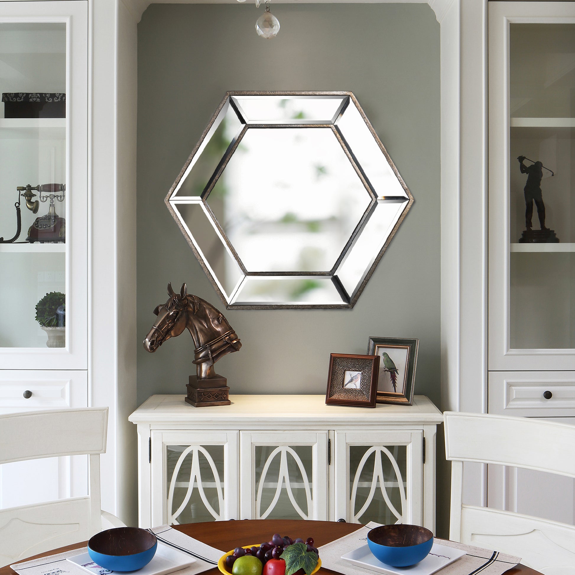 20" x 18" Hexagon Wall Mirror with Contemporary Glass silver-mdf+glass