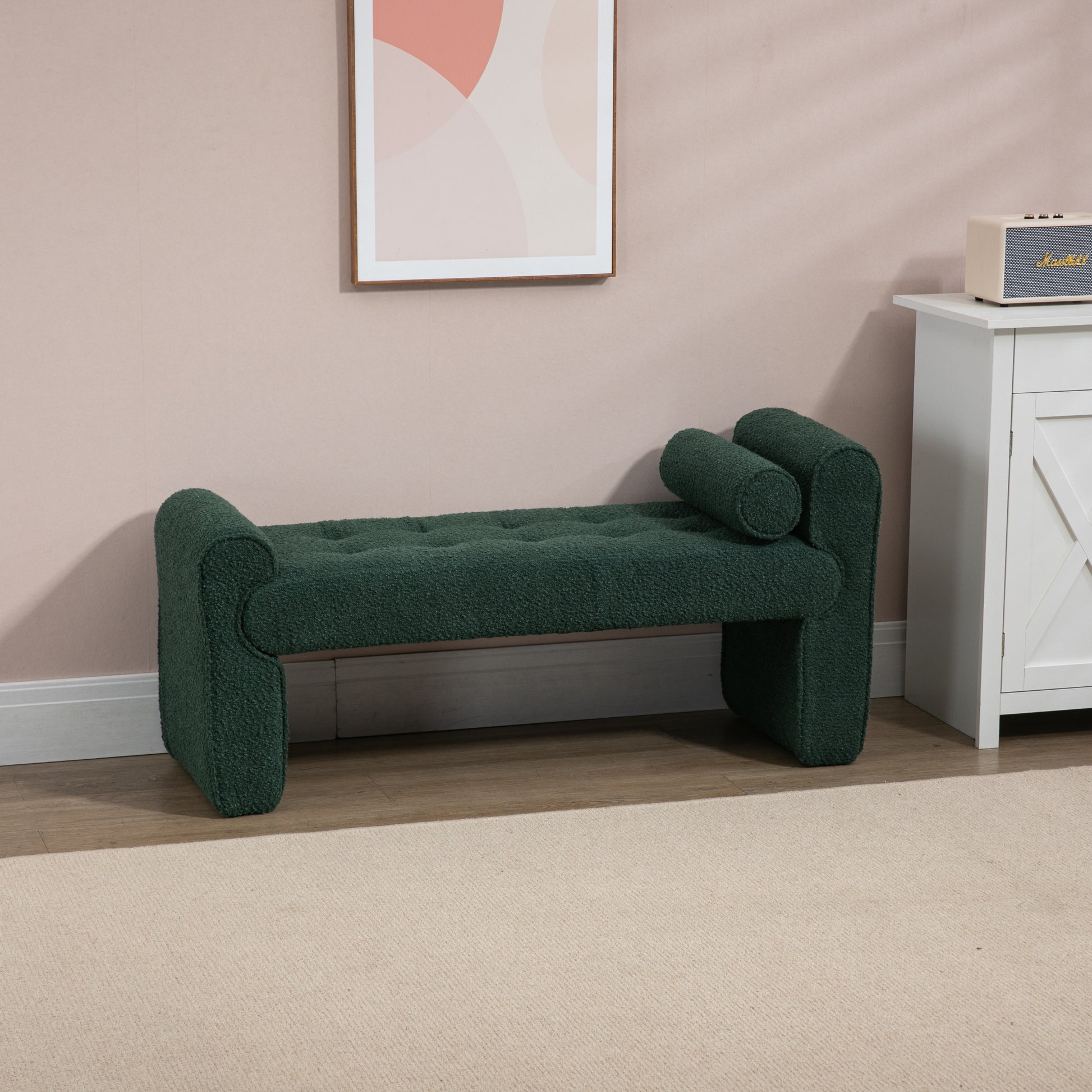 Coolmore Modern Ottoman Bench, Bed Stool Made Of Loop Gauze, End Bed Bench, Footrest For Bedroom, Living Room, End Of Bed, Hallway Emerald Boucle