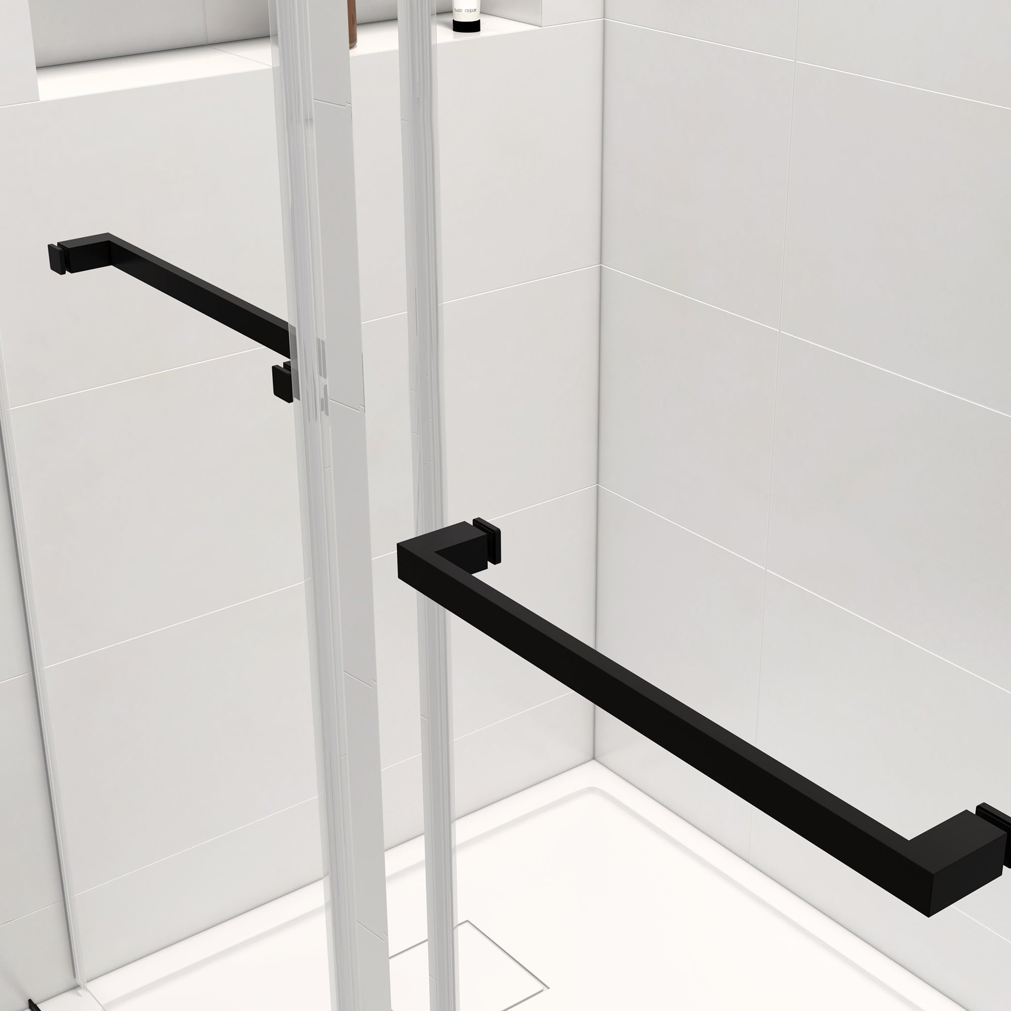 60*76" Double Sliding Frameless Shower Door Handrails matt black-bathroom-stainless steel