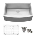 Tecasa Farmhouse Sink 33 Inches Stainless Steel Apron Sinks 16 Gauge For Kitchen Front Rounded 10 Inch Deep Single Bowl Kitchen Sink With Accessories Pack Of 3 Silver Stainless Steel