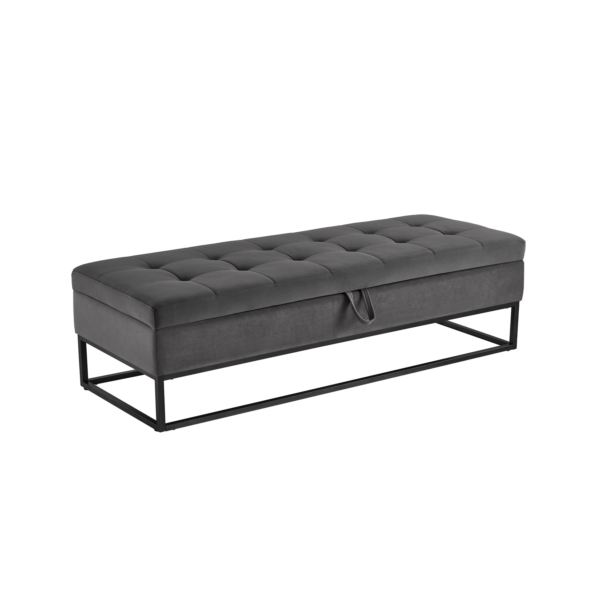 58.6" Bed Bench Metal Base With Storage Grey Velvet Grey Foam Velvet