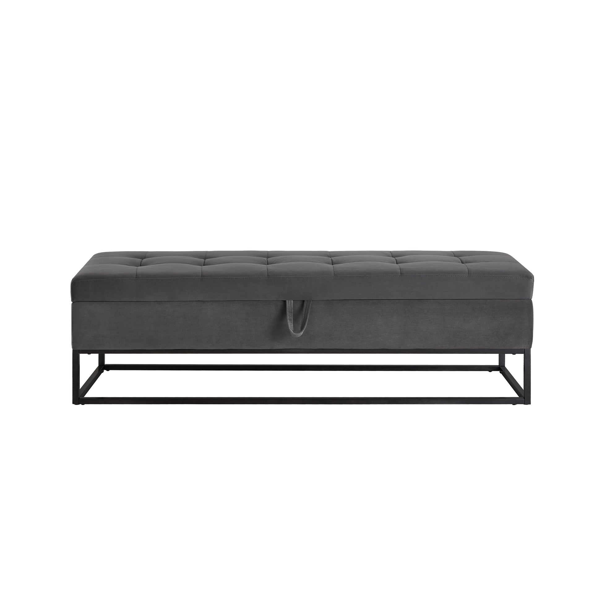 58.6" Bed Bench Metal Base With Storage Grey Velvet Grey Foam Velvet