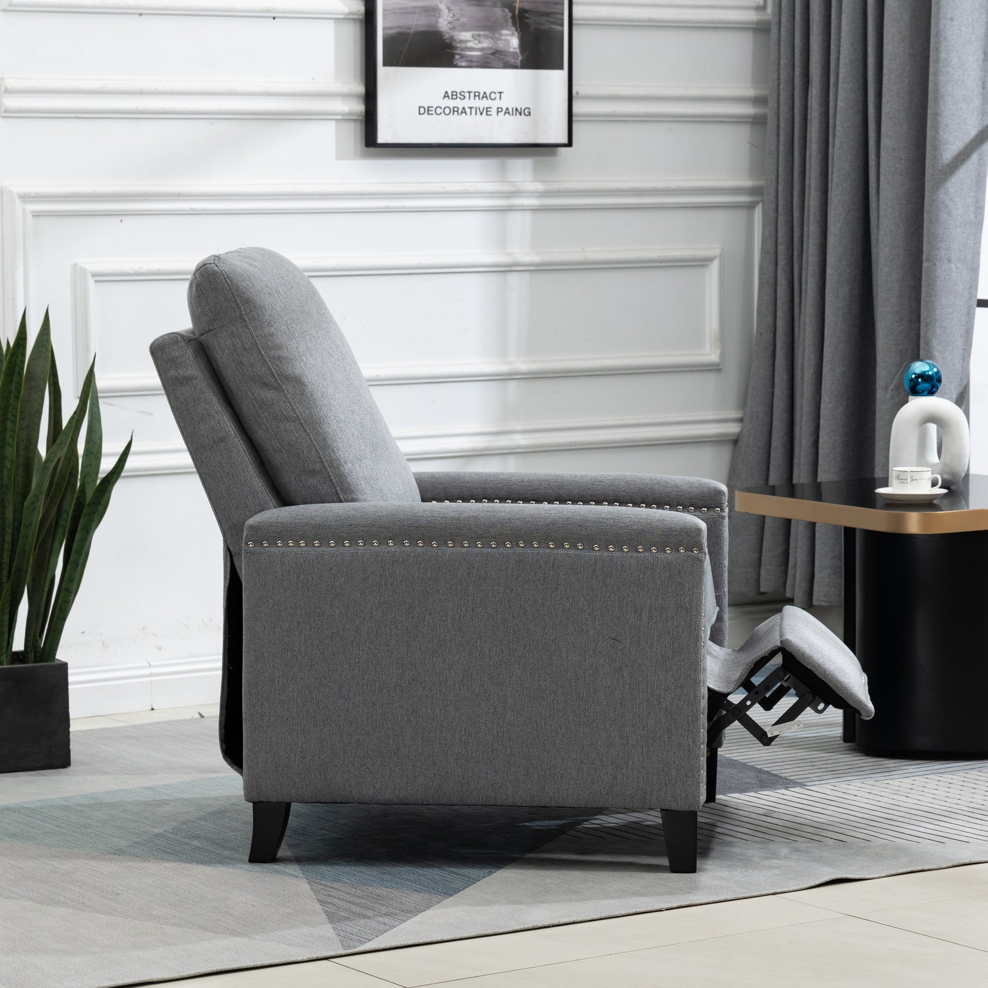 Coolmore Modern Comfortable Upholstered Leisure Chair Recliner Chair For Living Room Gray Velvet