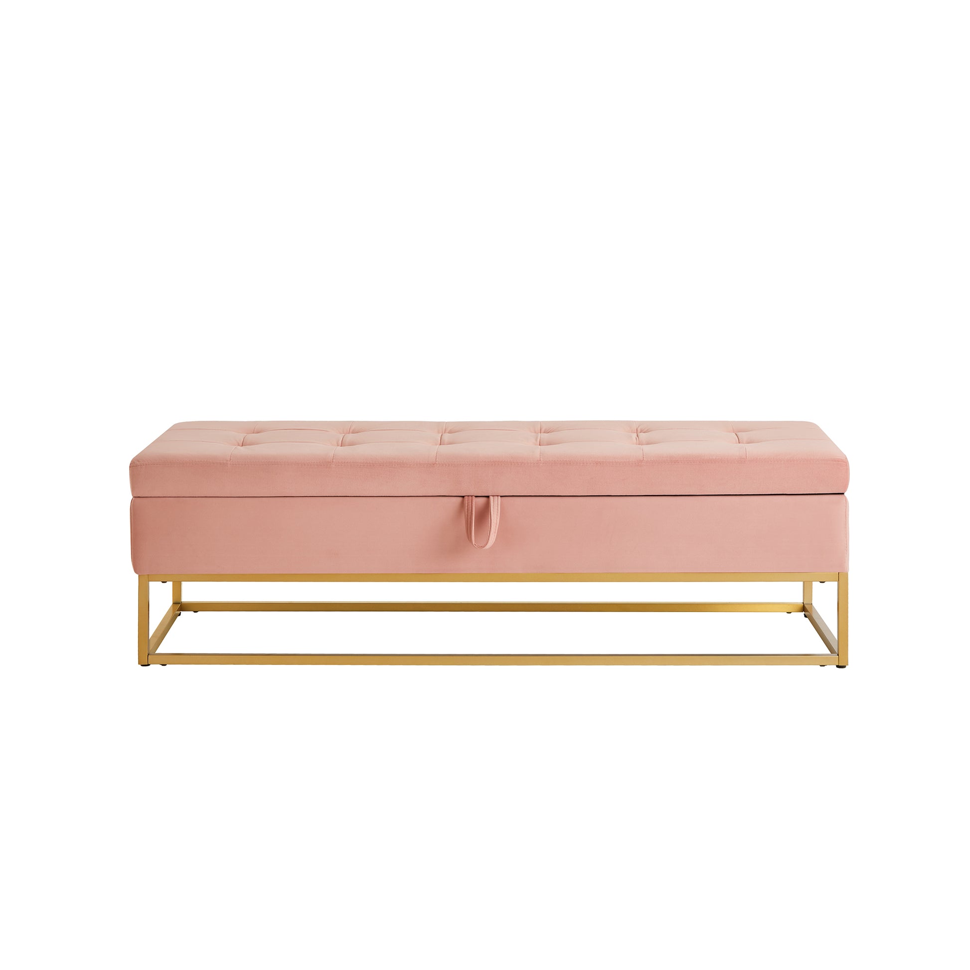 58.6" Bed Bench Metal Base With Storage Pink Velvet Pink Foam Velvet