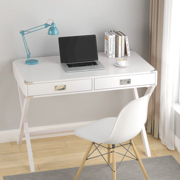 Computer Desk With Storage,Solid Wood Desk With Drawers, Modern Study Table For Home Office,Small Writing White Solid Wood Mdf