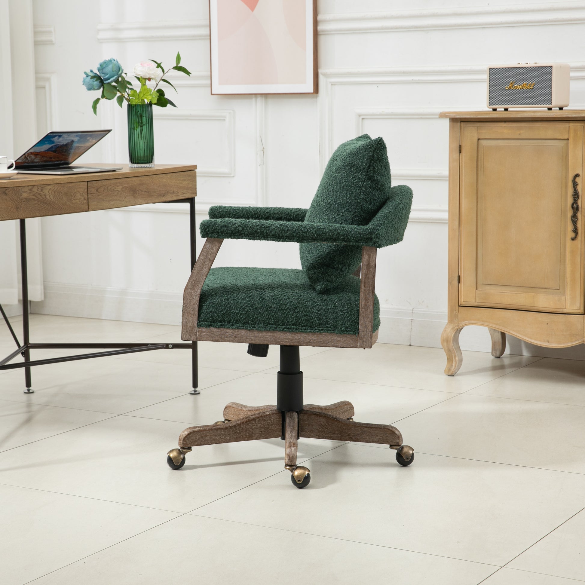 Coolmore Computer Chair Office Chair Adjustable Swivel Chair Fabric Seat Home Study Chair Emerald Boucle