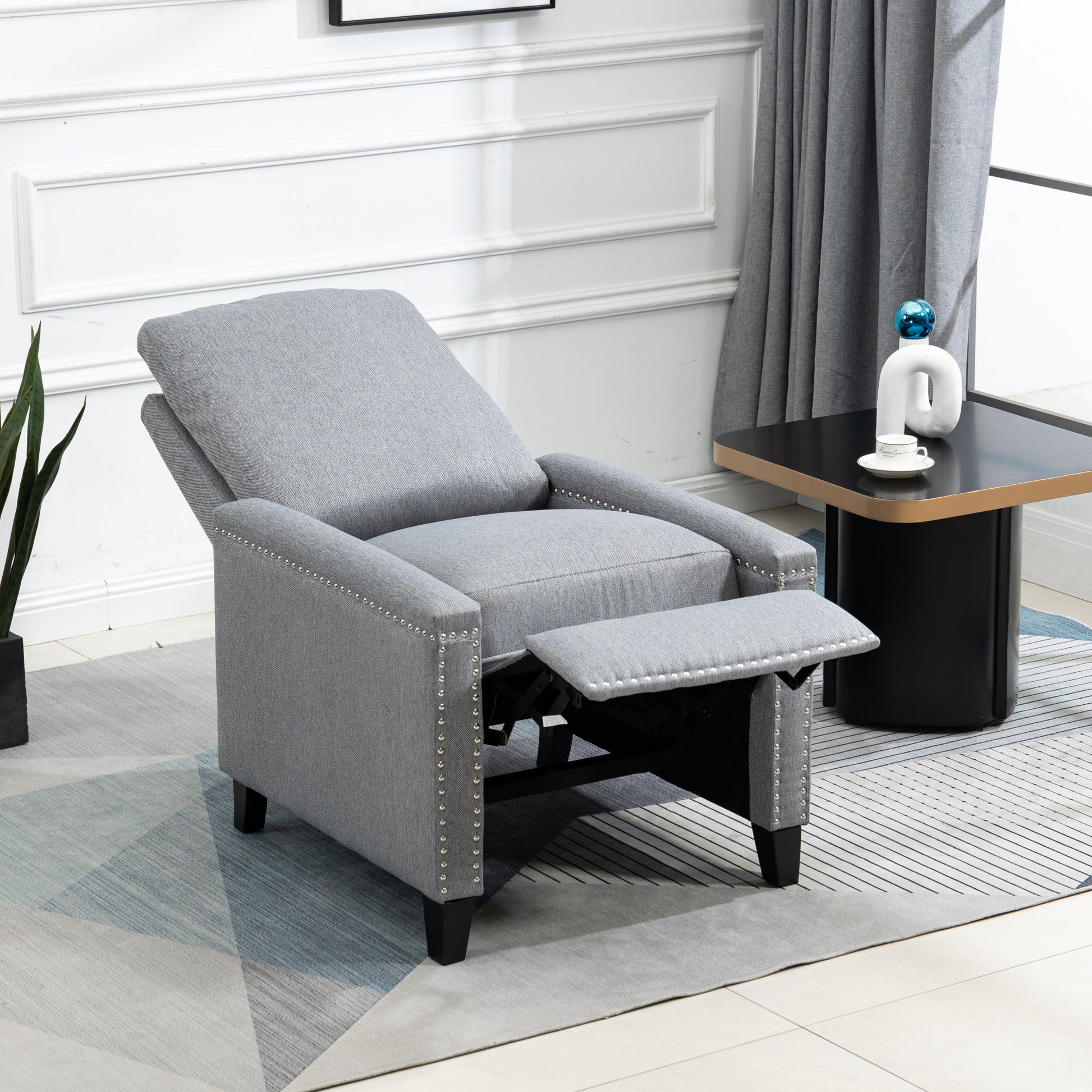 Coolmore Modern Comfortable Upholstered Leisure Chair Recliner Chair For Living Room Gray Velvet