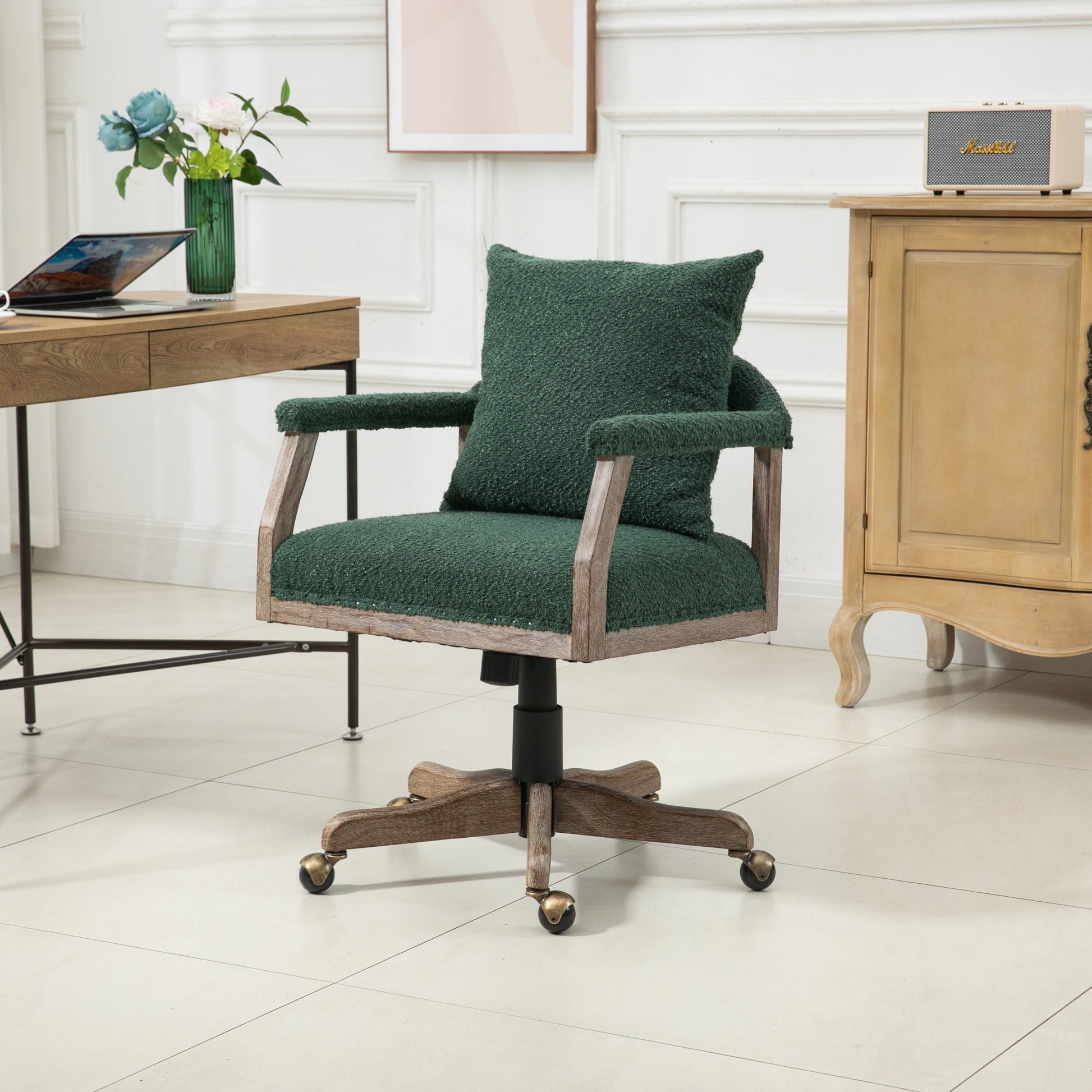 Coolmore Computer Chair Office Chair Adjustable Swivel Chair Fabric Seat Home Study Chair Emerald Boucle