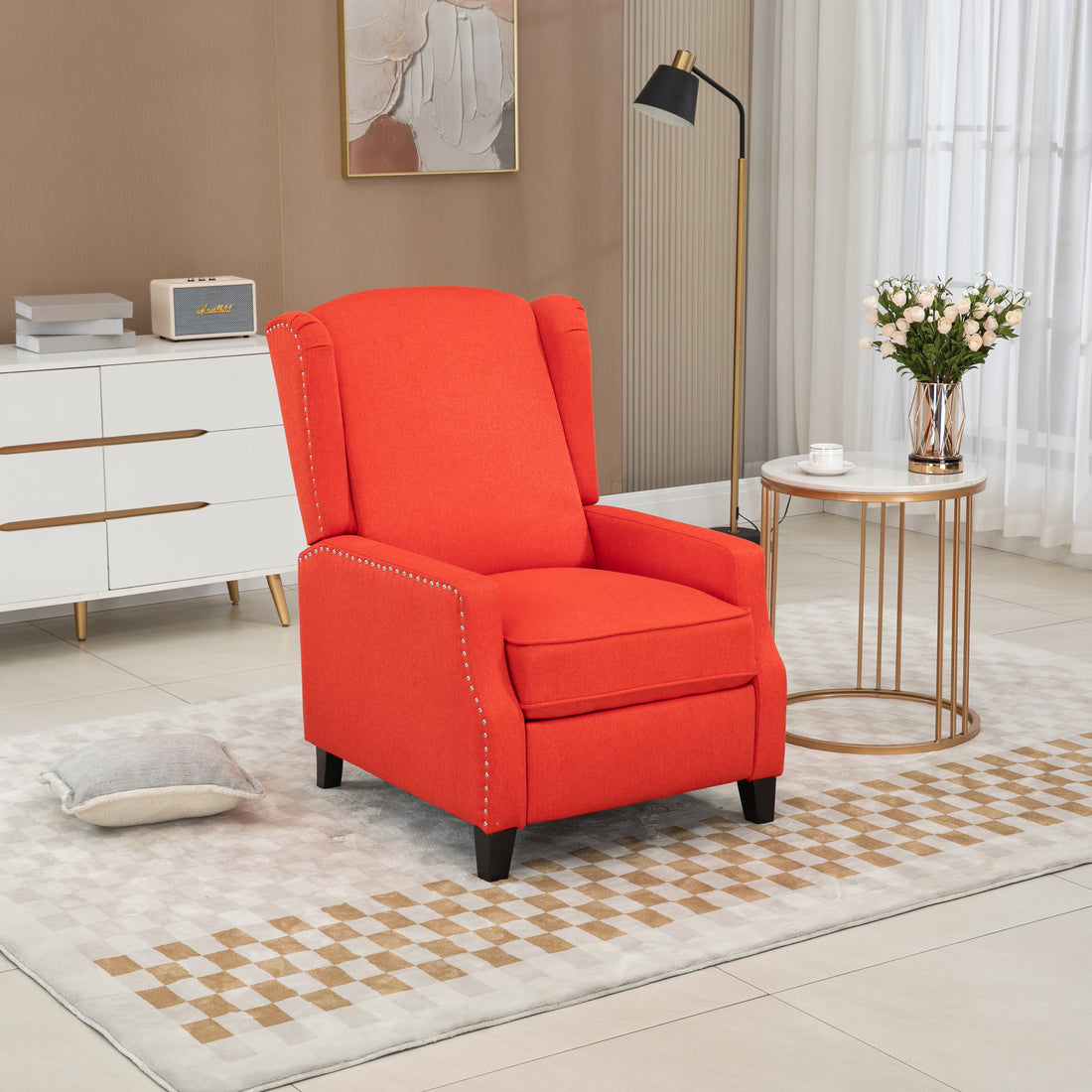 Coolmore Modern Comfortable Upholstered Leisure Chair Recliner Chair For Living Room Red Linen