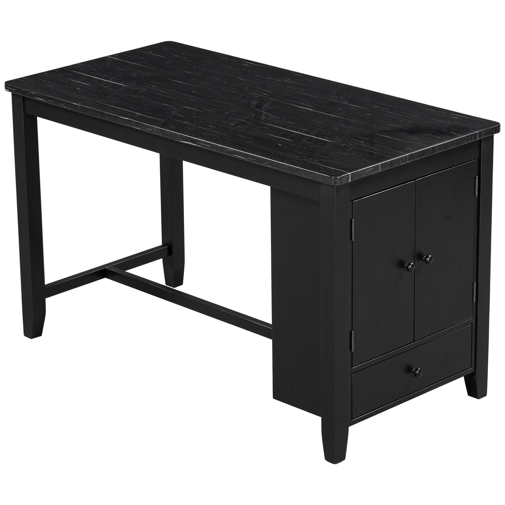 Counter Height 5 Piece Dining Table Set With Faux Marble Tabletop, Solid Wood Table Set With Storage Cabinet And Drawer, Black Wood Dining Room Solid Wood Rubberwood Rectangular Sideboard Included Wood Black Ladder Back Seats 4 60 Inches Rustic 4 Leg