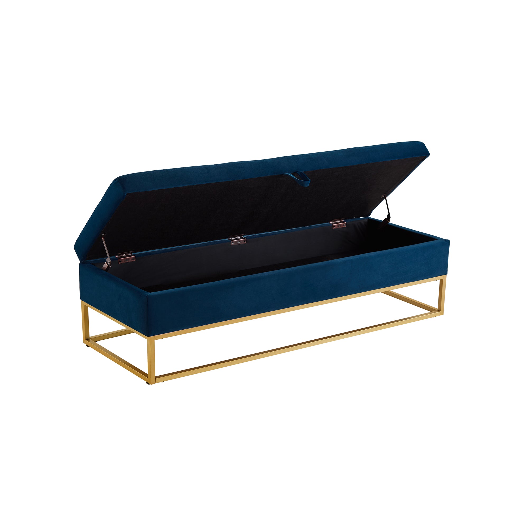 58.6" Bed Bench Metal Base With Storage Navy Blue Velvet Navy Blue Foam Velvet