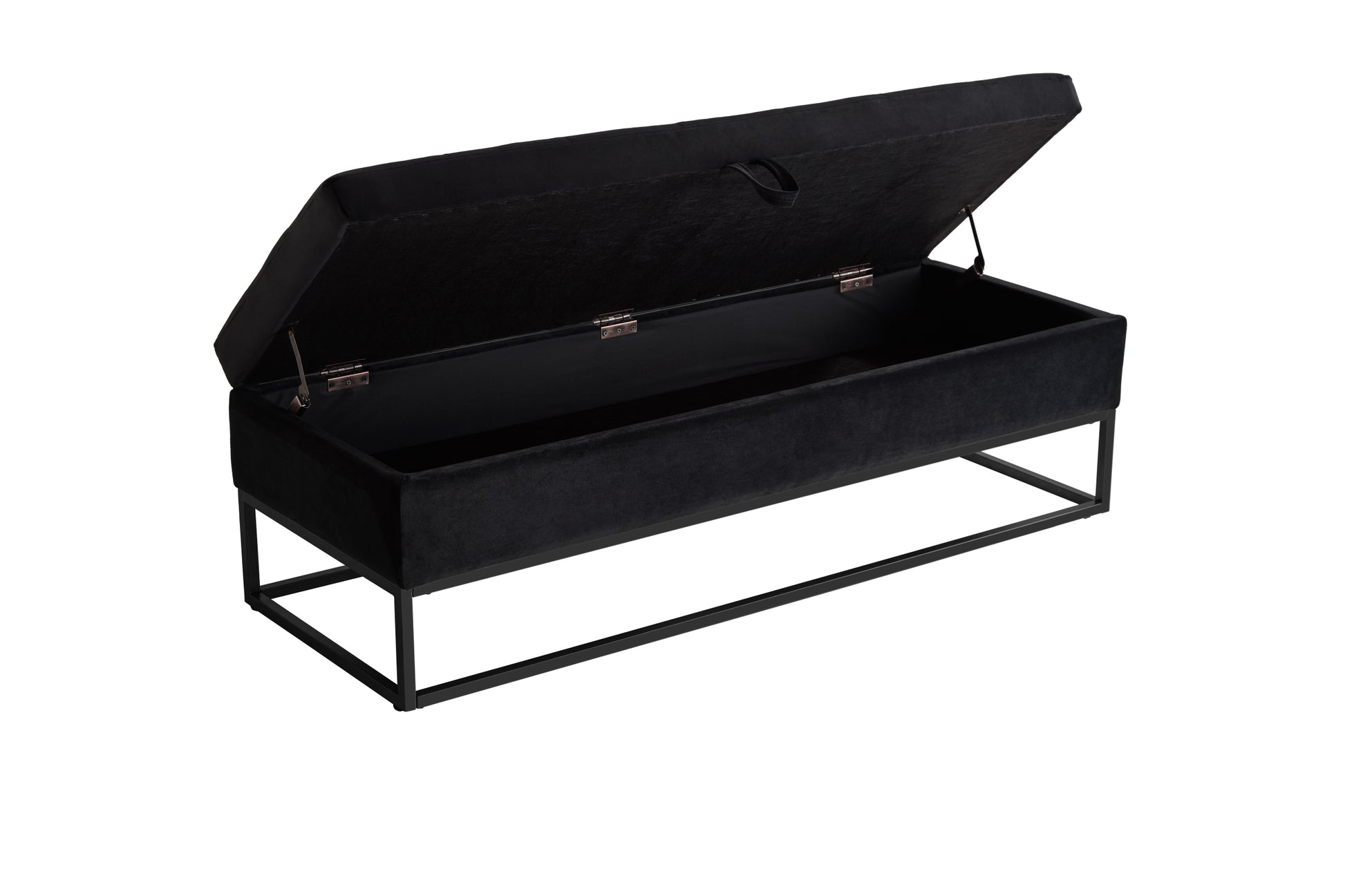 58.6" Bed Bench Metal Base With Storage Black Velvet Black Foam Velvet