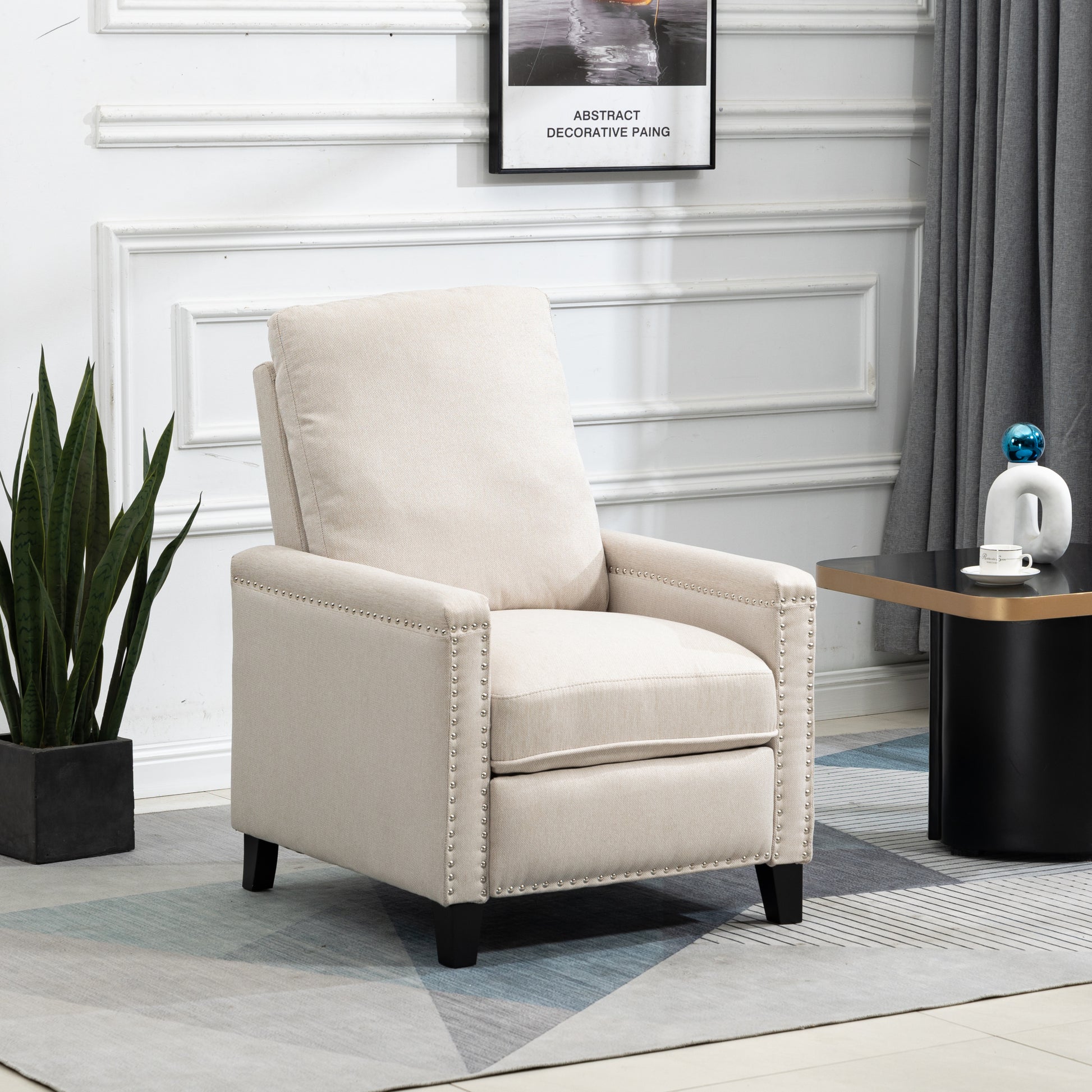 Coolmore Modern Comfortable Upholstered Leisure Chair Recliner Chair For Living Room Beige Velvet