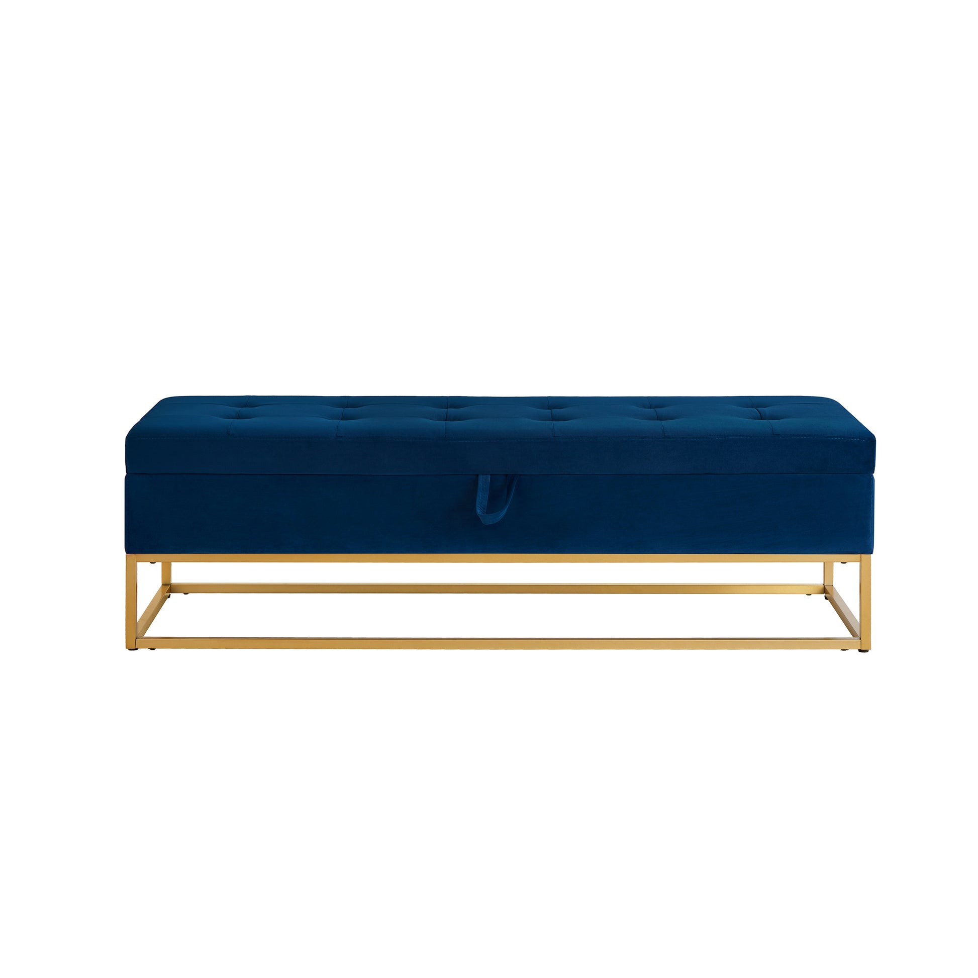 58.6" Bed Bench Metal Base With Storage Navy Blue Velvet Navy Blue Foam Velvet