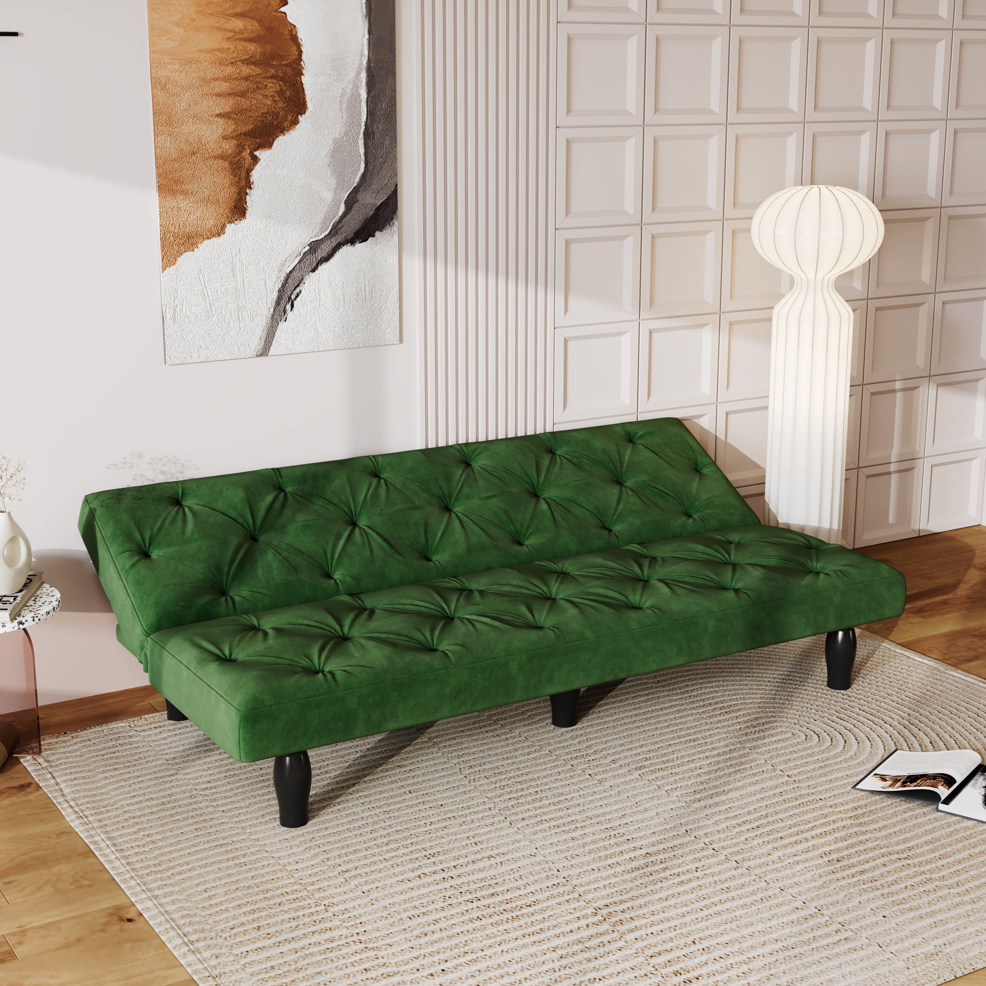 2534B Sofa Converts Into Sofa Bed 66" Green Velvet Sofa Bed Suitable For Family Living Room, Apartment, Bedroom Green Velvet