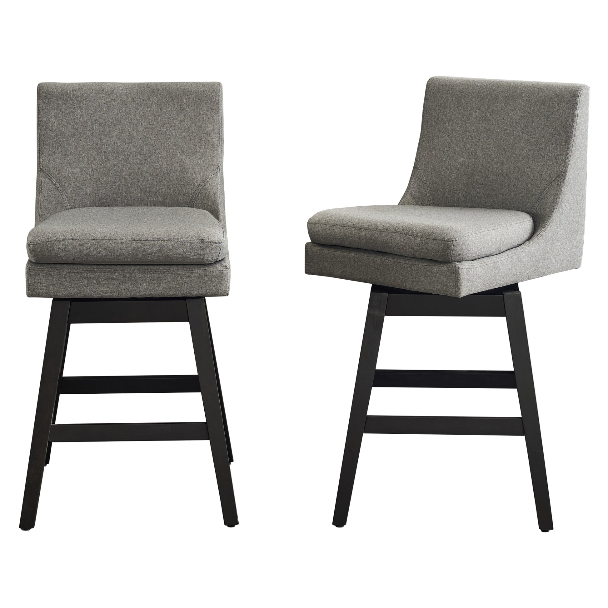 26" Upholstered Swivel Bar Stools Set Of 2, Modern Linen Fabric High Back Counter Stools With Ergonomic Design And Wood Frame Rubberwood Grey Brown Dining Room Sponge American Traditional Bar Stools Rubberwood Upholstered Fabric