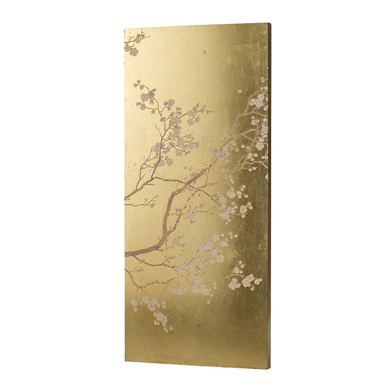 Set Of 2 Cherry Blossom Wall Art Panels, Wall Decor For Living Room Dining Room Office Bedroom, 21.5" X 47" Gold Mdf