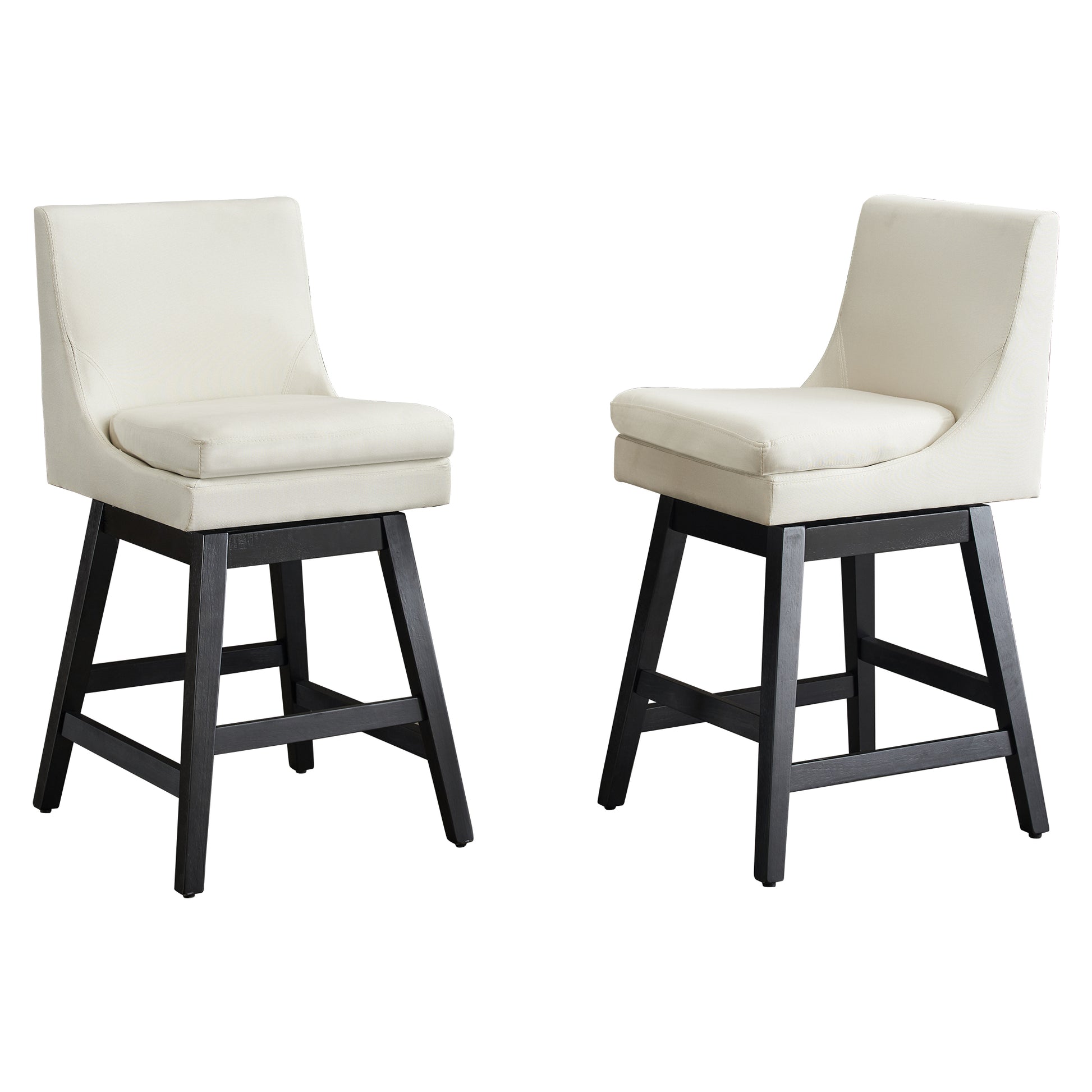 26" Upholstered Swivel Bar Stools Set Of 2, Modern Linen Fabric High Back Counter Stools With Ergonomic Design And Wood Frame Rubberwood Cream White Brown Dining Room Sponge American Traditional Bar Stools Rubberwood Upholstered Fabric