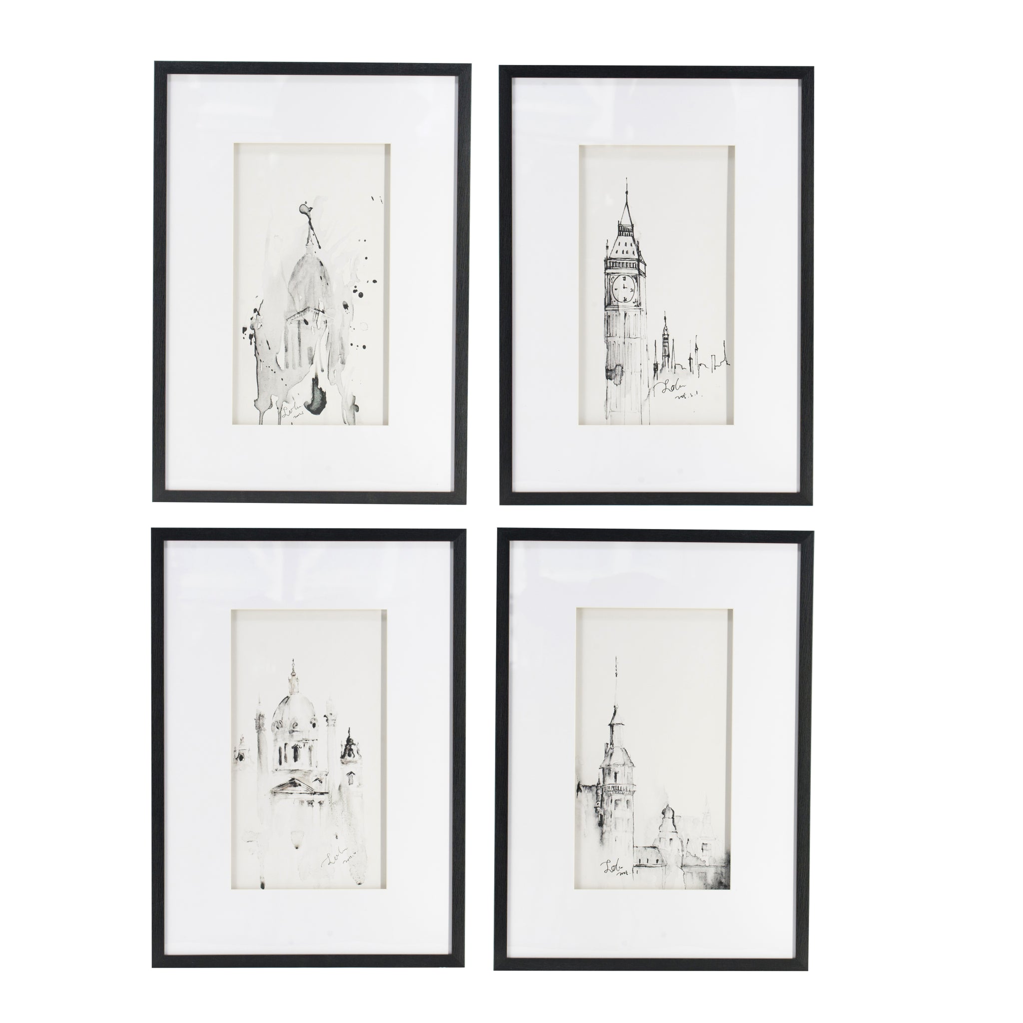 Set of 4 Architecture Wall Art Prints, Home Decor Art white+black-plastic