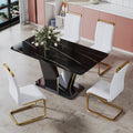 Modern Minimalist Rectangular Dining Table, 0.4 Inch Thick, With A Black Imitation Marble Pattern Desktop And Black Mdf Legs. Suitable For Kitchen And Restaurant 63''*35.4''X30