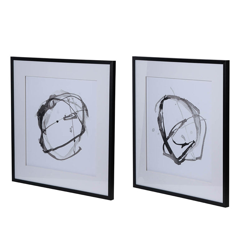 Set Of 2 Modern Abstract Wall Art, Square Framed Wall Art, 31.5" X 31.5" Black Plastic