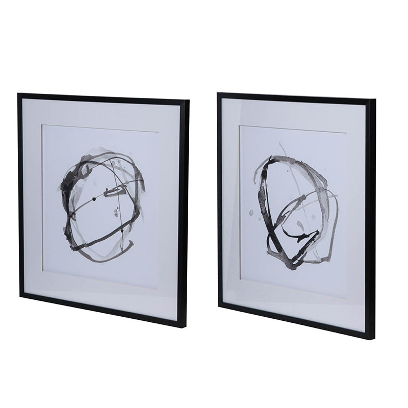 Set of 2 Modern Abstract Wall Art, Square Framed