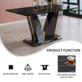 Modern Minimalist Rectangular Dining Table, 0.4 Inch Thick, With A Black Imitation Marble Pattern Desktop And Black Mdf Legs. Suitable For Kitchen And Restaurant 63''*35.4''X30