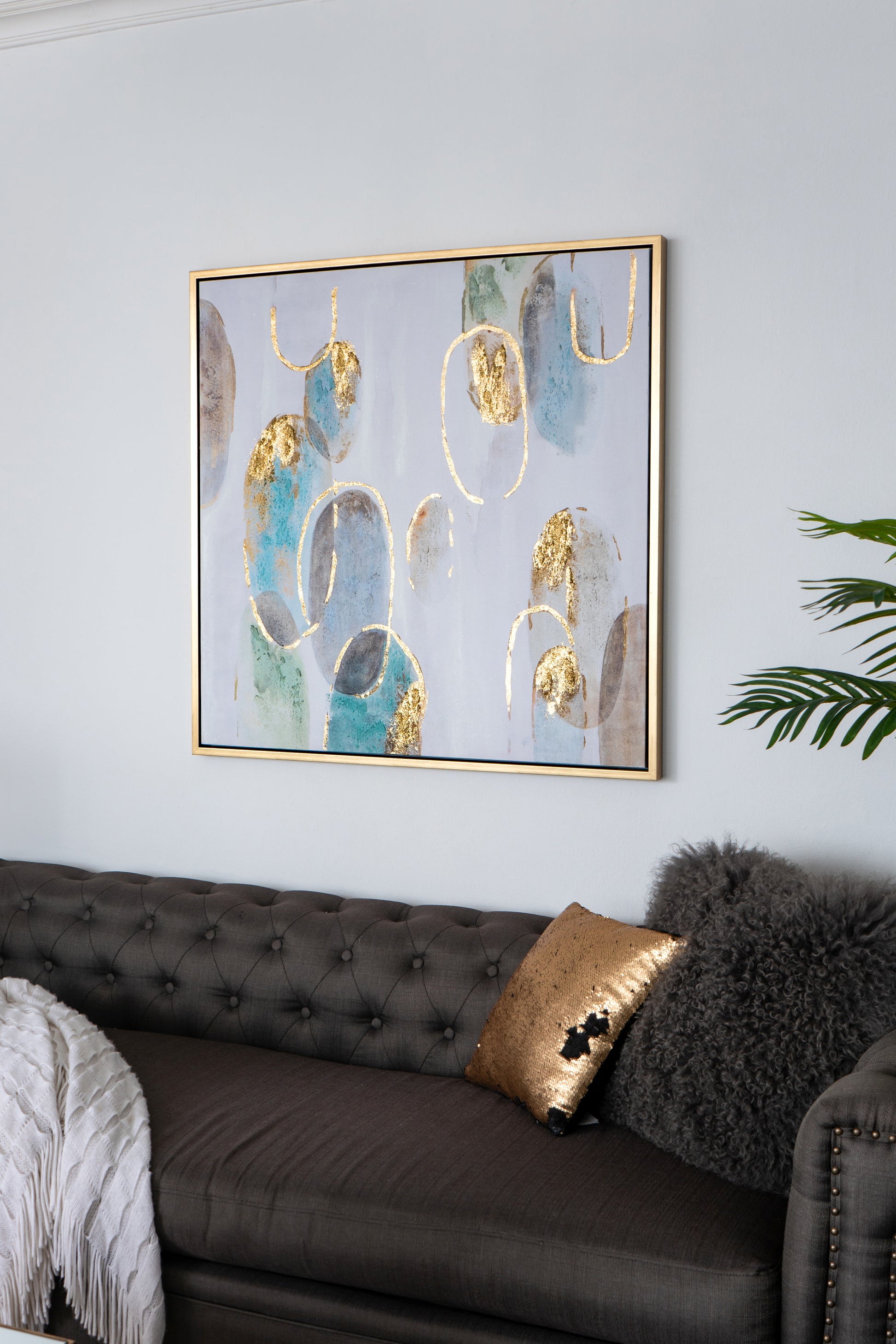 39.5" X 39.5" Modern Oil Painting, Square Framed Wall Art For Living Room Dining Room Office Multicolor Polyester