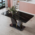 Modern Minimalist Rectangular Dining Table, 0.4 Inch Thick, With A Black Imitation Marble Pattern Desktop And Black Mdf Legs. Suitable For Kitchen And Restaurant 63''*35.4''X30