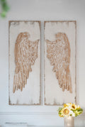 Set Of 2 Feather Wing Wall Panels With Distressed White Finish, Rectangle Hanging Wall Art, 42