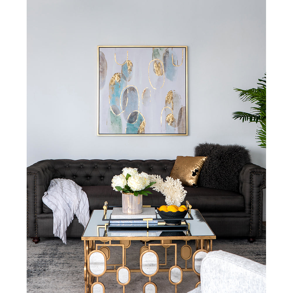 39.5" X 39.5" Modern Oil Painting, Square Framed Wall Art For Living Room Dining Room Office Multicolor Polyester