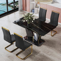 Modern Minimalist Rectangular Dining Table, 0.4 Inch Thick, With A Black Imitation Marble Pattern Desktop And Black Mdf Legs. Suitable For Kitchen And Restaurant 63''*35.4''X30