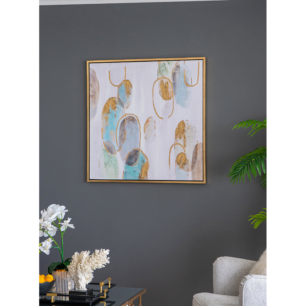 39.5" X 39.5" Modern Oil Painting, Square Framed Wall Art For Living Room Dining Room Office Multicolor Polyester