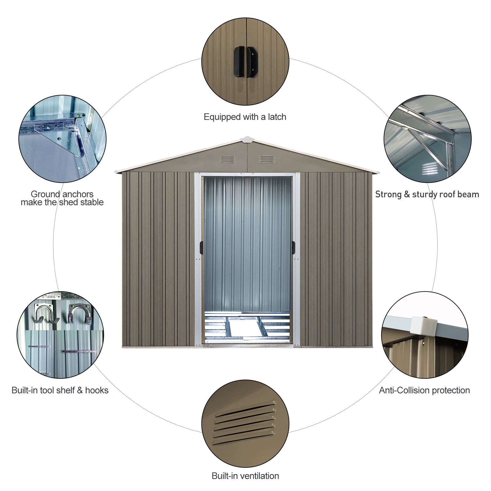 8Ft X 6Ft Outdoor Metal Storage Shed With Window Grey W540S00016 Grey Iron