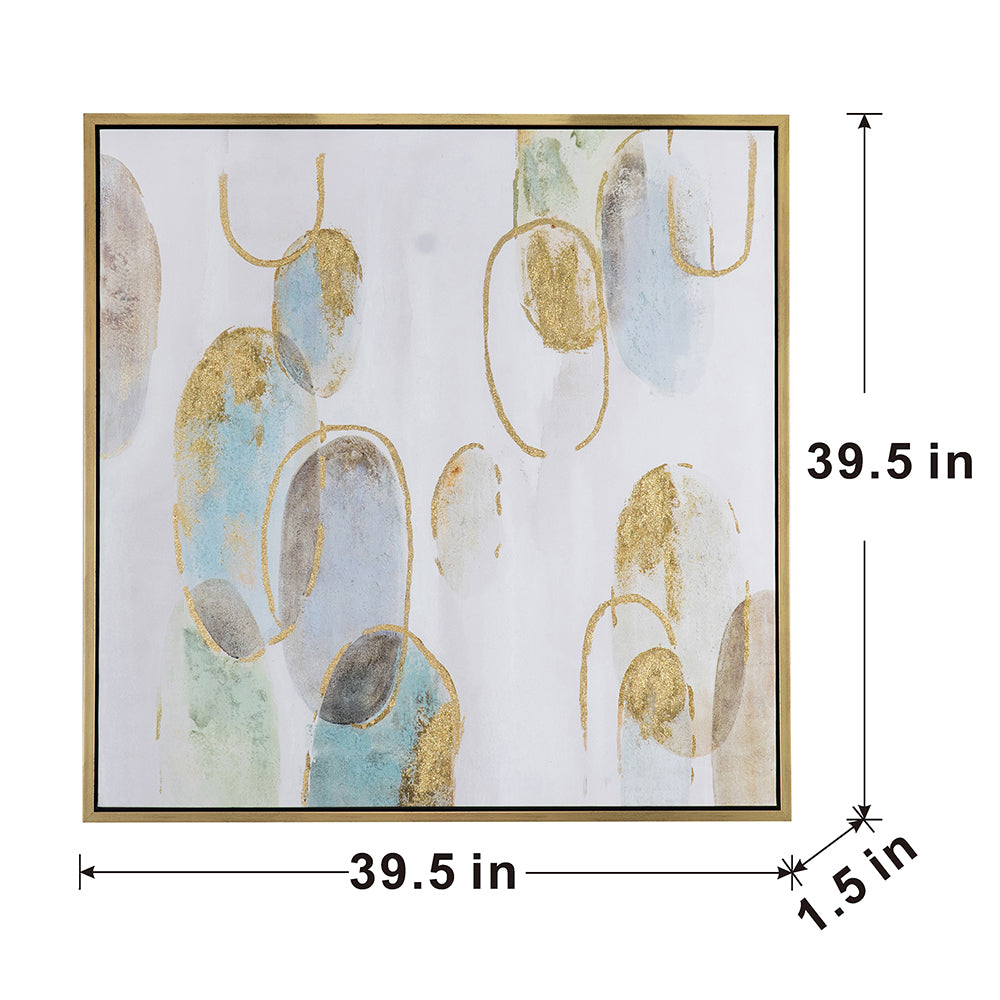 39.5" X 39.5" Modern Oil Painting, Square Framed Wall Art For Living Room Dining Room Office Multicolor Polyester