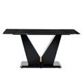 Modern Minimalist Rectangular Dining Table, 0.4 Inch Thick, With A Black Imitation Marble Pattern Desktop And Black Mdf Legs. Suitable For Kitchen And Restaurant 63''*35.4''X30