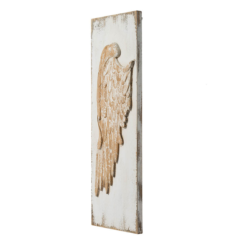 Set Of 2 Feather Wing Wall Panels With Distressed White Finish, Rectangle Hanging Wall Art, 42" X 15.5" Multicolor Wood