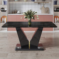 Modern Minimalist Rectangular Dining Table, 0.4 Inch Thick, With A Black Imitation Marble Pattern Desktop And Black Mdf Legs. Suitable For Kitchen And Restaurant 63''*35.4''X30