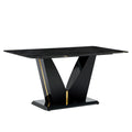 Modern Minimalist Rectangular Dining Table, 0.4 Inch Thick, With A Black Imitation Marble Pattern Desktop And Black Mdf Legs. Suitable For Kitchen And Restaurant 63''*35.4''X30