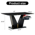 Modern Minimalist Rectangular Dining Table, 0.4 Inch Thick, With A Black Imitation Marble Pattern Desktop And Black Mdf Legs. Suitable For Kitchen And Restaurant 63''*35.4''X30